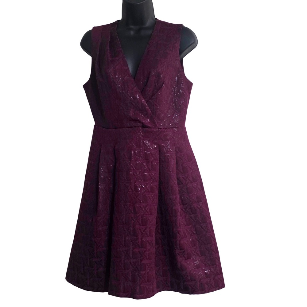 Kirna Zabete Target Purple Metallic Geometric Jacquard Fit Flare Dress Size 8